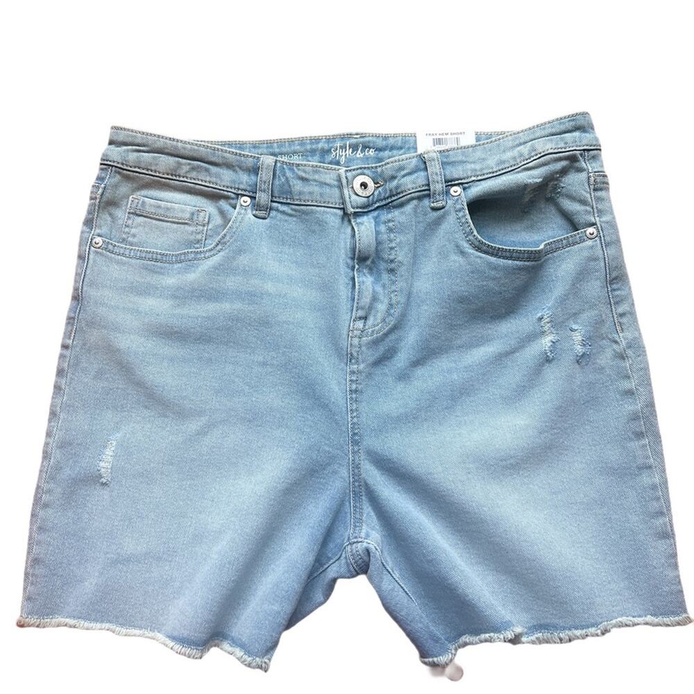 NWT Style & Company Jean Shorts Woman's Size 10 Blue High Rise Slimming - Picture 1 of 7